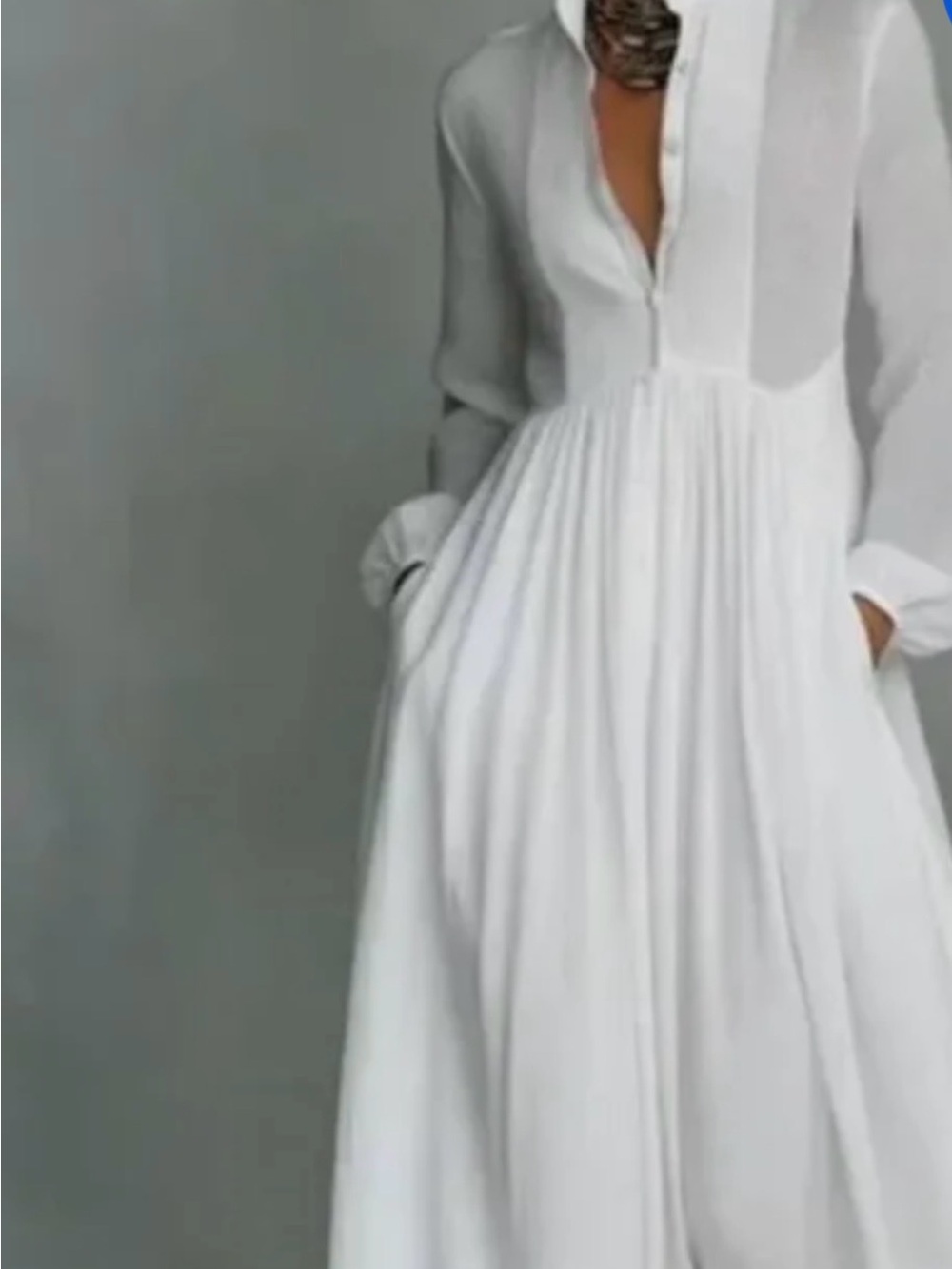 Elegant White Long-Sleeve Maxi Dress